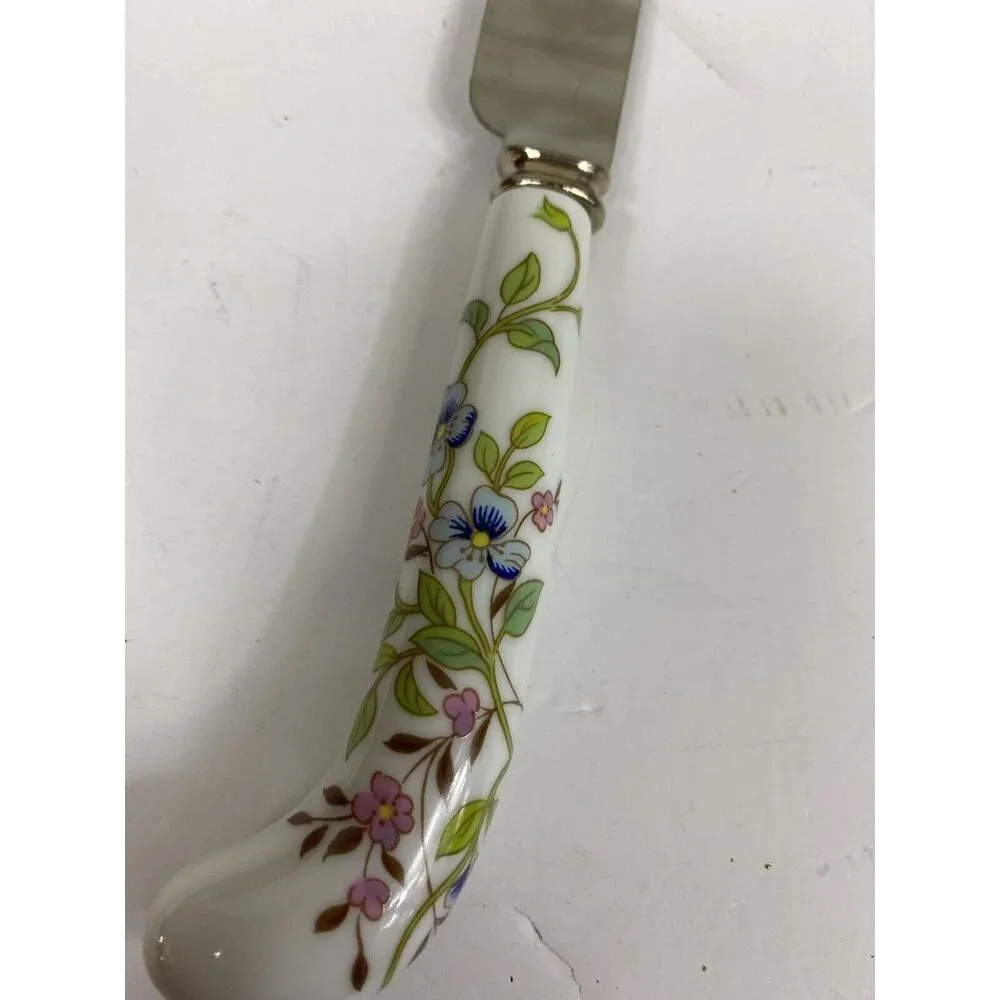 Prill Sheffield England Floral Cornflower Porcelain Handled Stainless Cake Knife